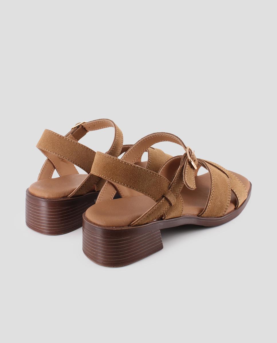 Sandalias de pala de mujer de tacón de piel - Blogger - Marrón Marrón-2
