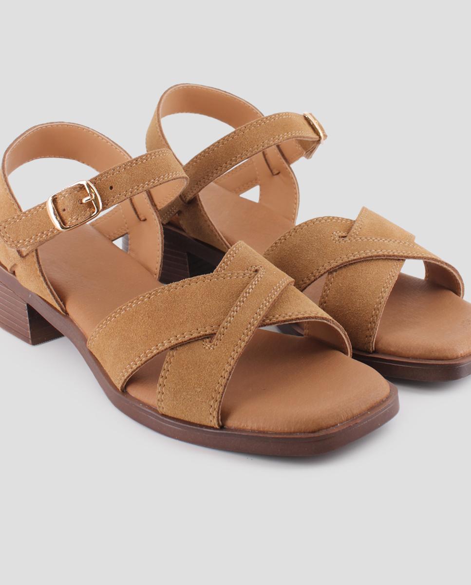 Sandalias de pala de mujer de tacón de piel - Blogger - Marrón Marrón-4