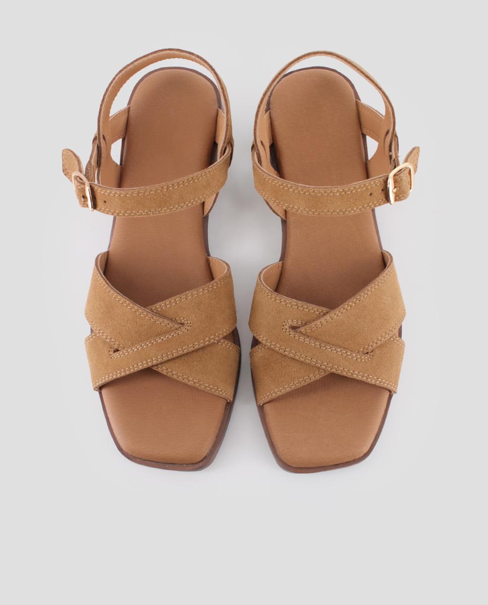 Sandalias de pala de mujer de tacón de piel - Blogger - Marrón Marrón-5