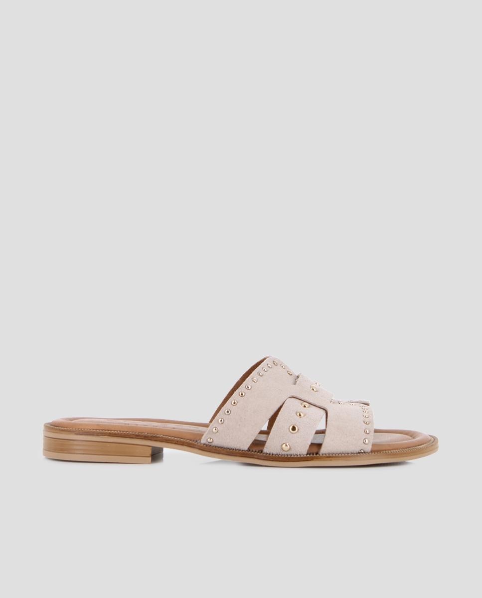 Sandalias de pala de mujer de piel con diseño asimétrico - Blogger - Beige Beige-1