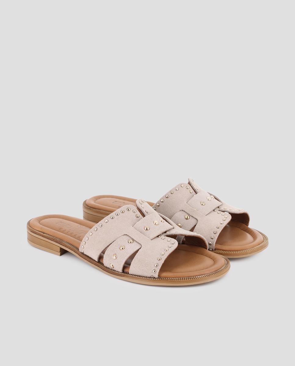 Sandalias de pala de mujer de piel con diseño asimétrico - Blogger - Beige Beige-3
