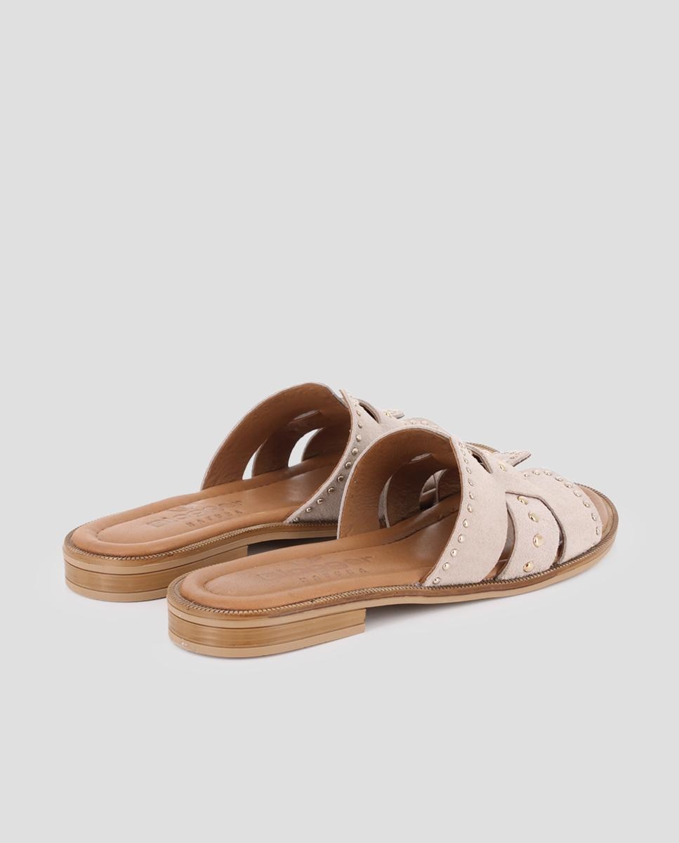 Sandalias de pala de mujer de piel con diseño asimétrico - Blogger - Beige Beige-2