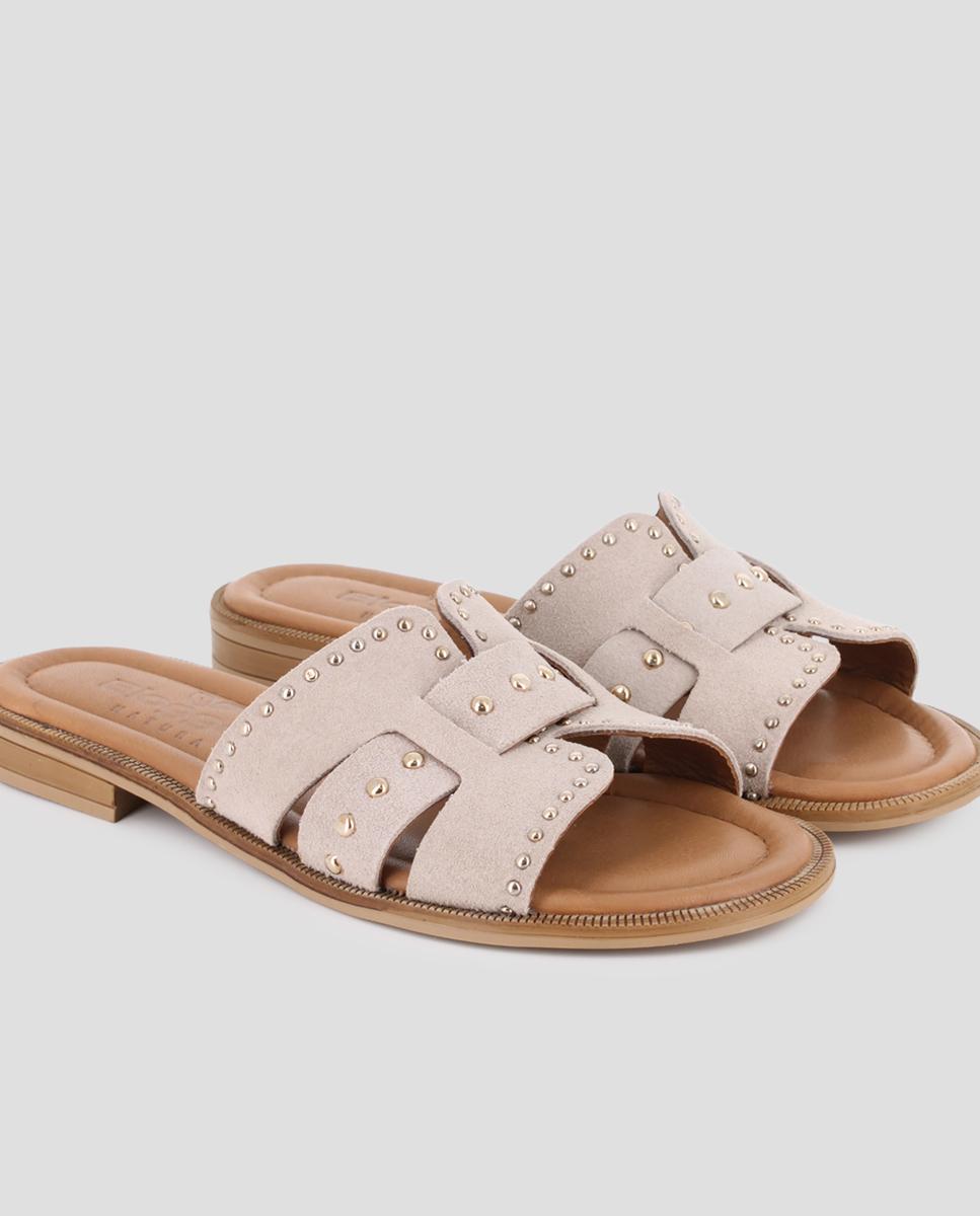 Sandalias de pala de mujer de piel con diseño asimétrico - Blogger - Beige Beige-4