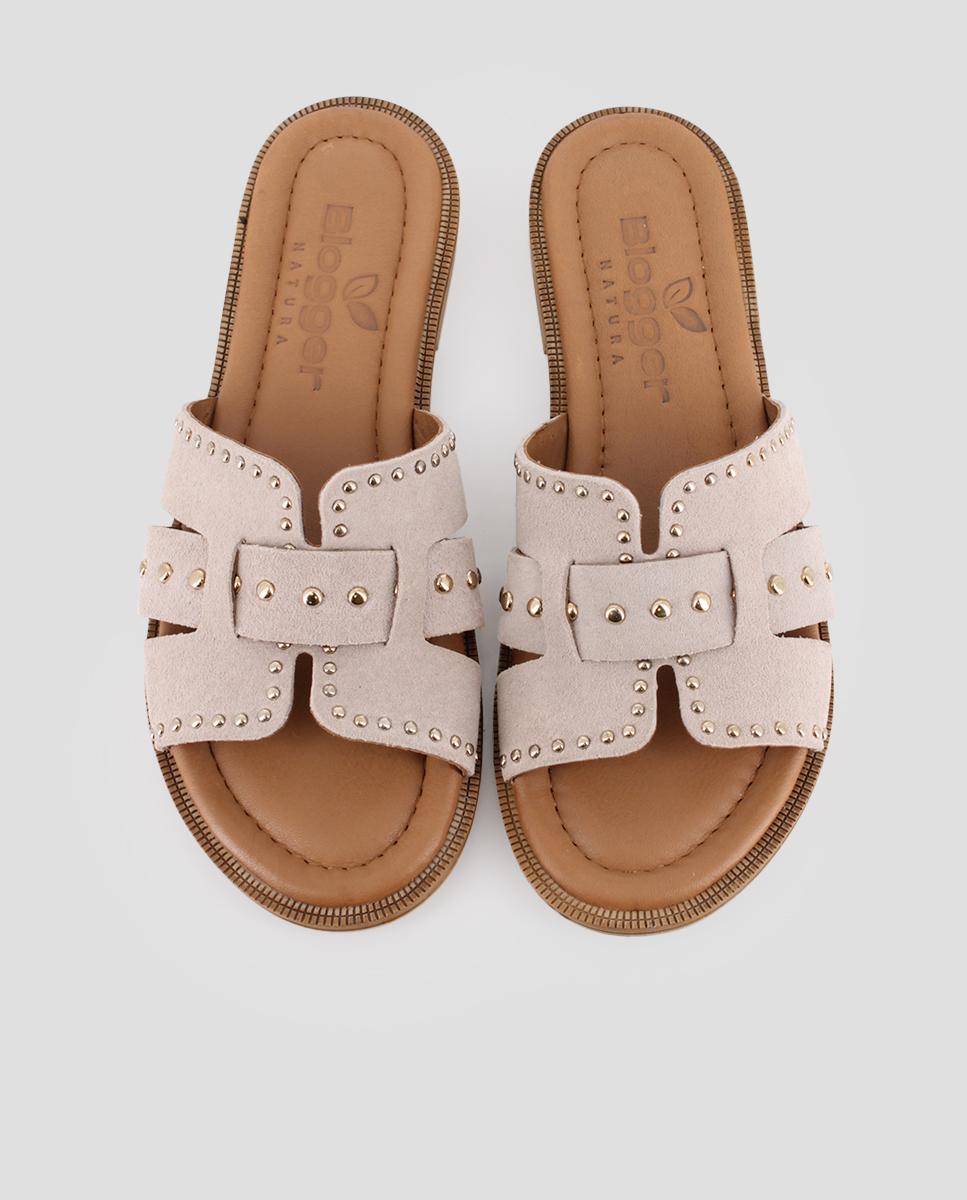 Sandalias de pala de mujer de piel con diseño asimétrico - Blogger - Beige Beige-5