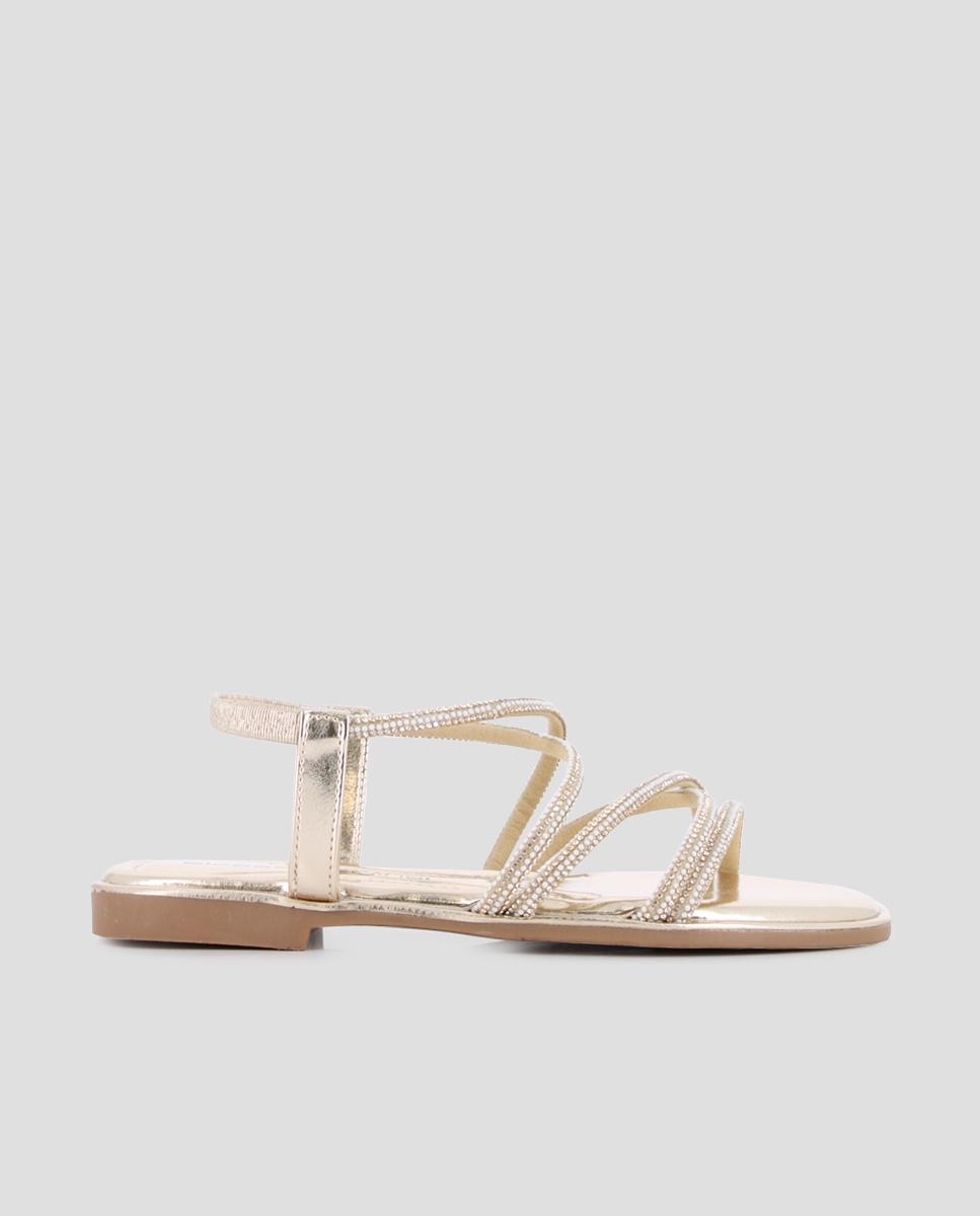 Sandalias de tira de mujer planas con adornos de pedrería - Blogger - Oro Oro-1