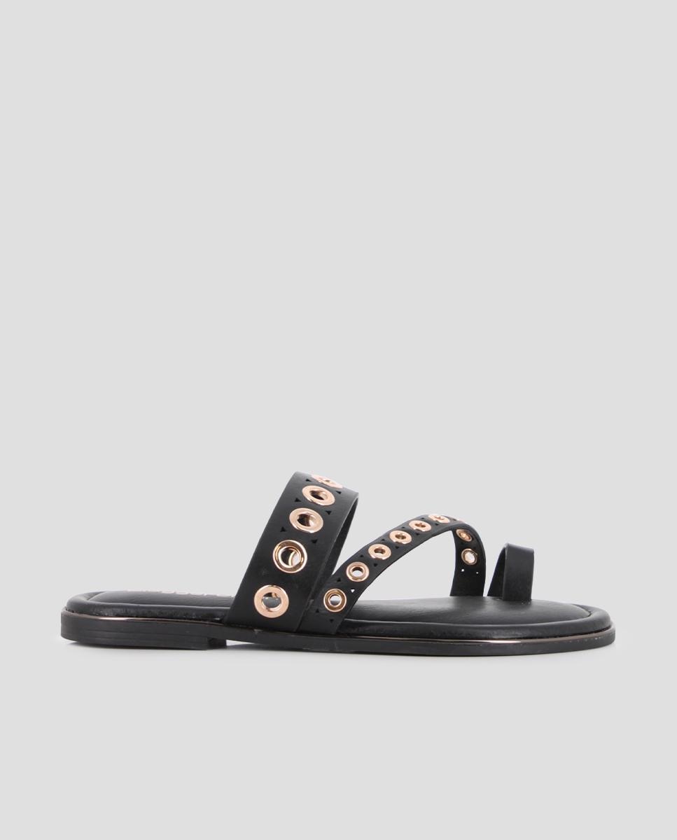 Imagen 0 de Sandalias de dedo de mujer planas con tiras asimétricas Negro