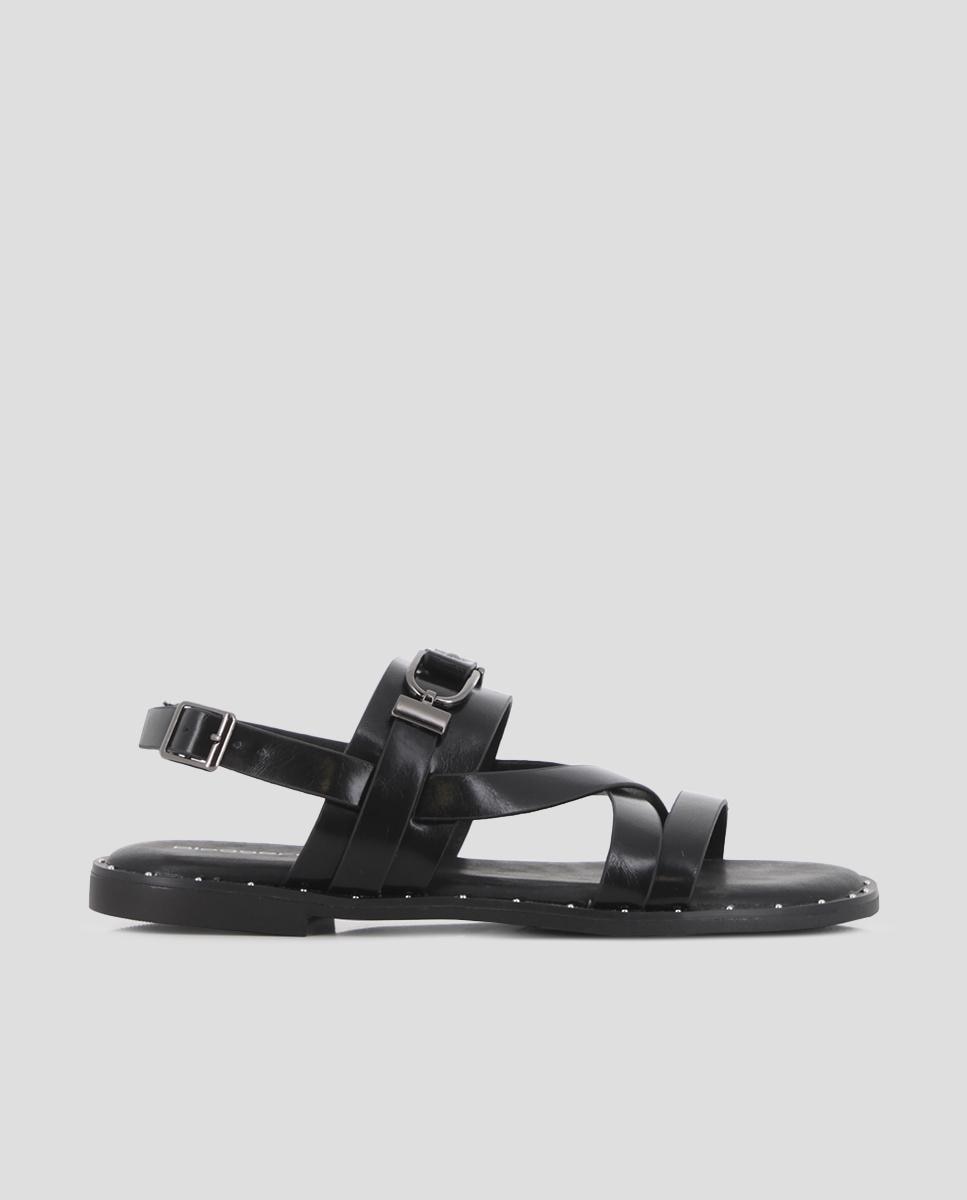 Imagen 0 de Sandalias de tira de mujer planas con herraje decorativo Negro