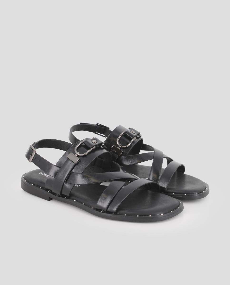 Sandalias de tira de mujer planas con herraje decorativo - Blogger - Negro Negro-3