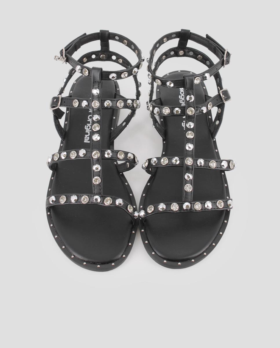 Sandalias romanas de mujer planas con tachuelas - Blogger - Negro Negro-5