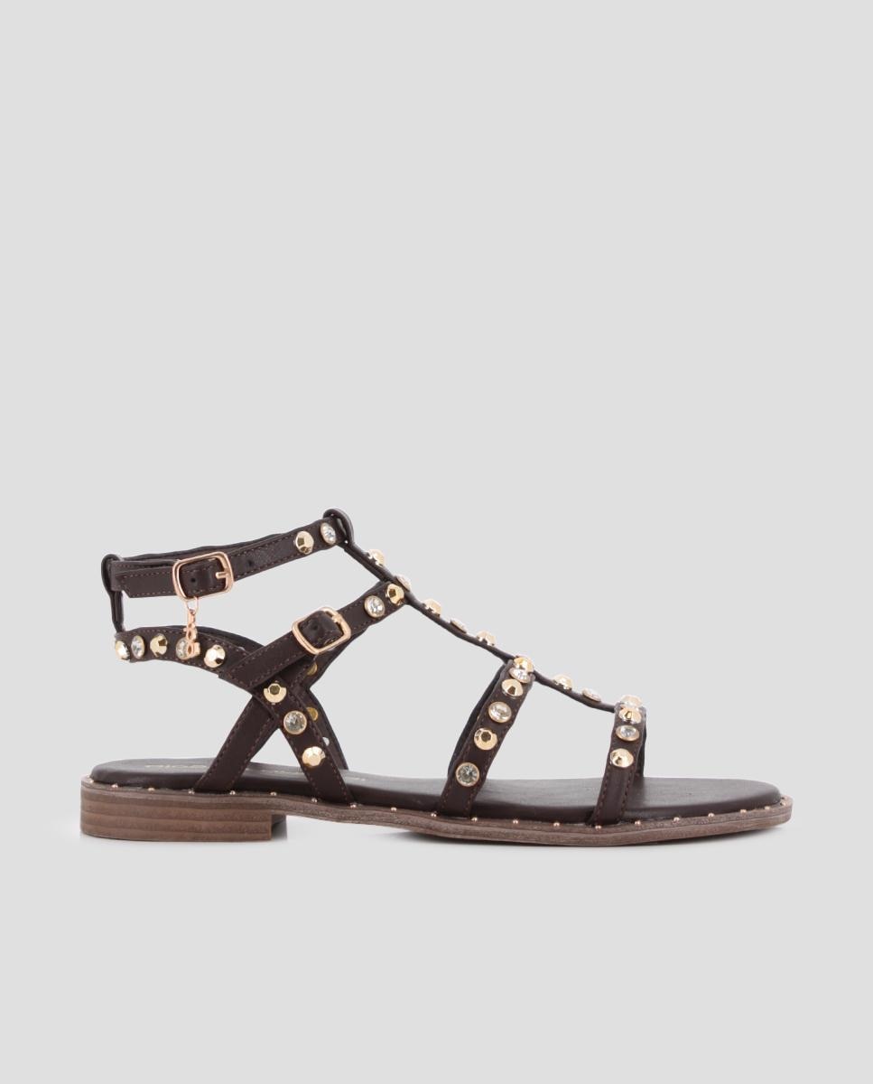 Sandalias romanas de mujer planas con tachuelas - Blogger - Marrón Marrón-1