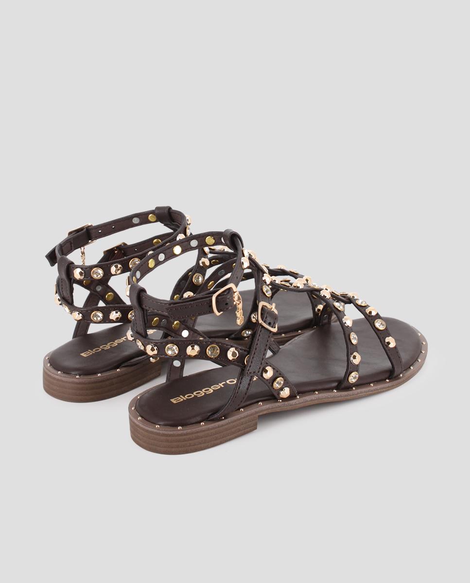 Sandalias romanas de mujer planas con tachuelas - Blogger - Marrón Marrón-2