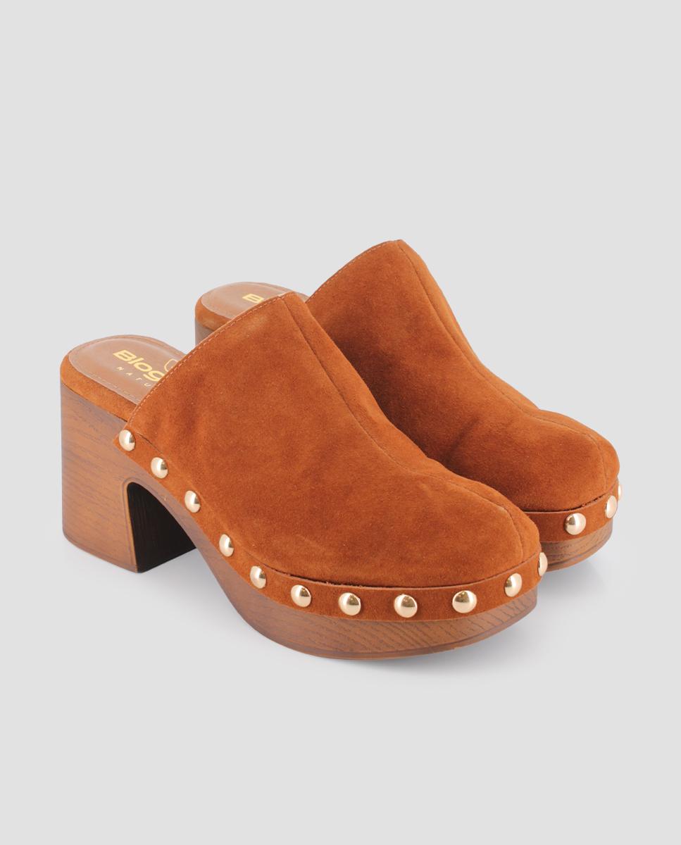 Zuecos de tacón de mujer de piel punta cerrada - Blogger - Camel Camel-3