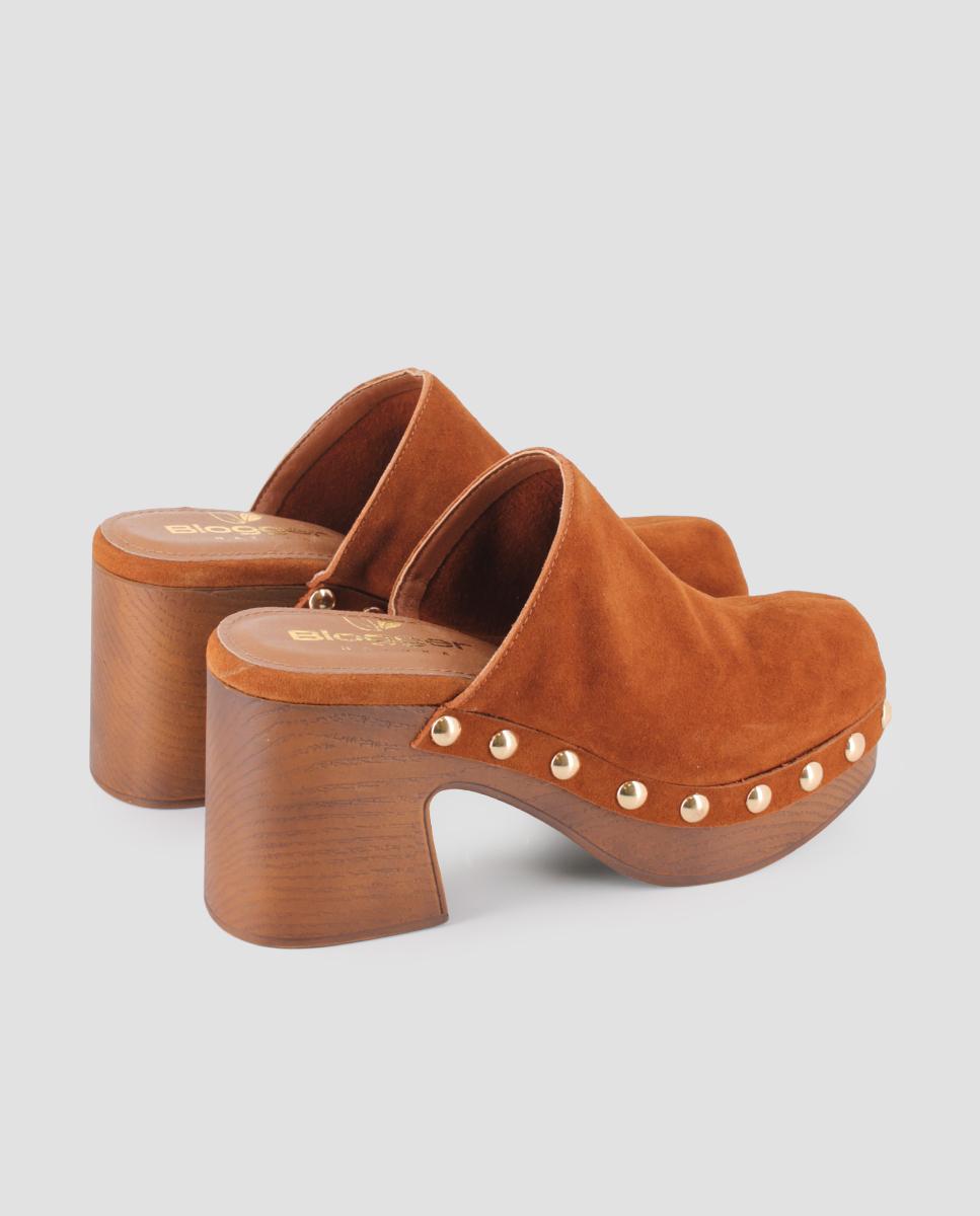 Zuecos de tacón de mujer de piel punta cerrada - Blogger - Camel Camel-2