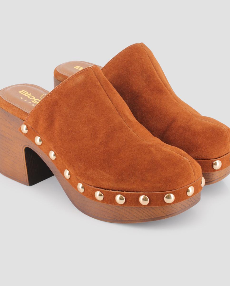 Zuecos de tacón de mujer de piel punta cerrada - Blogger - Camel Camel-4