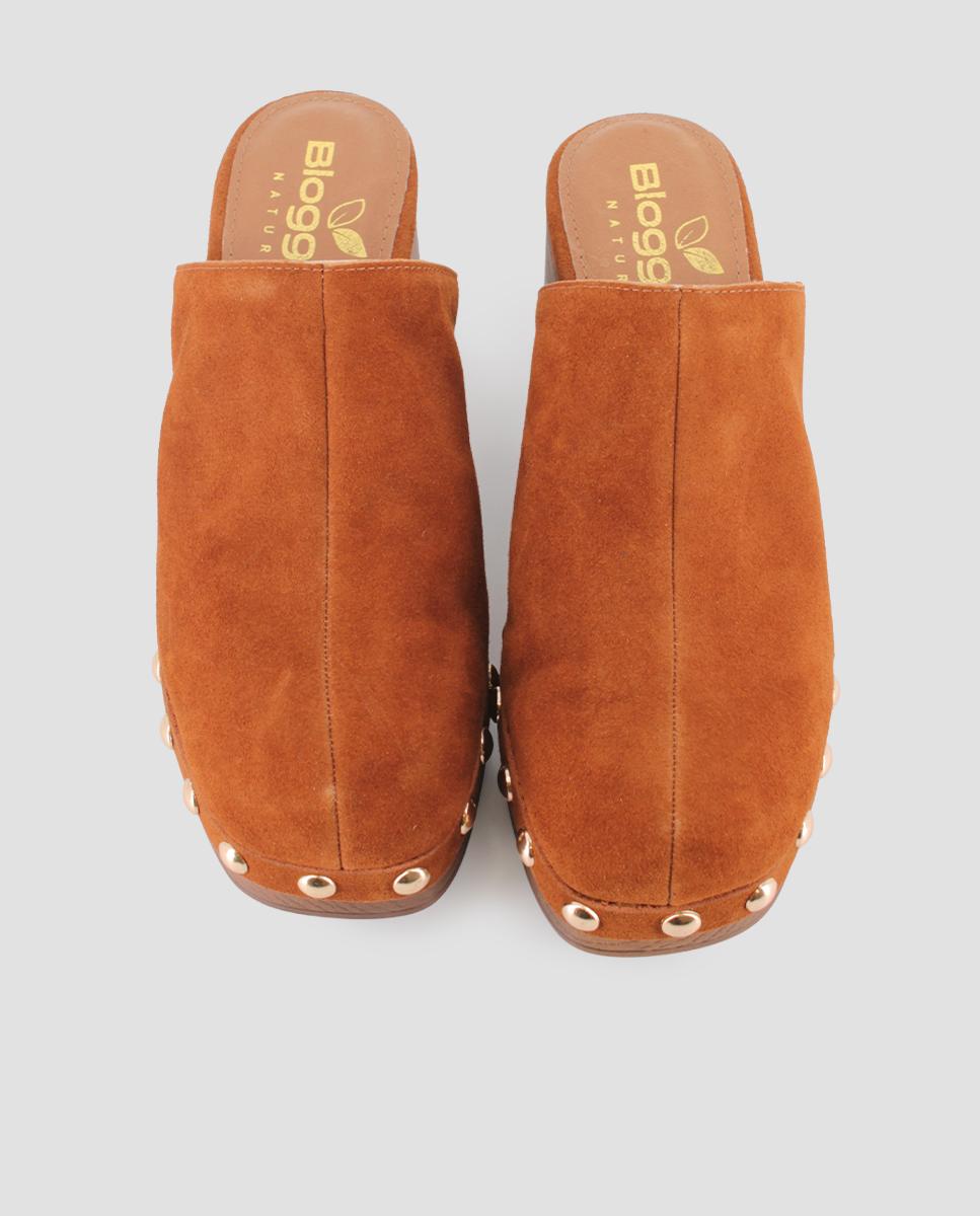 Zuecos de tacón de mujer de piel punta cerrada - Blogger - Camel Camel-5