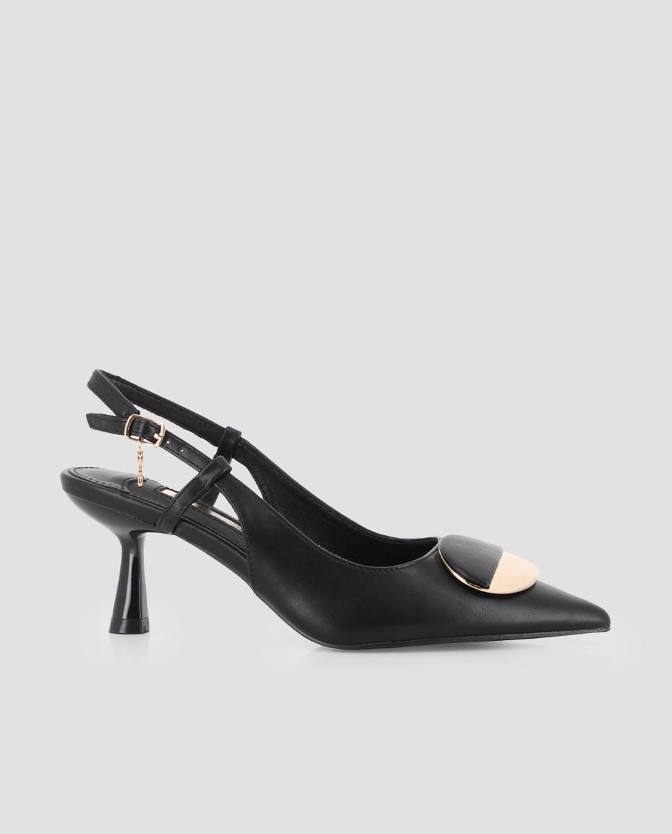 Imagen 0 de Zapatos de salón de mujer destalonados y detalle de herraje circular Negro