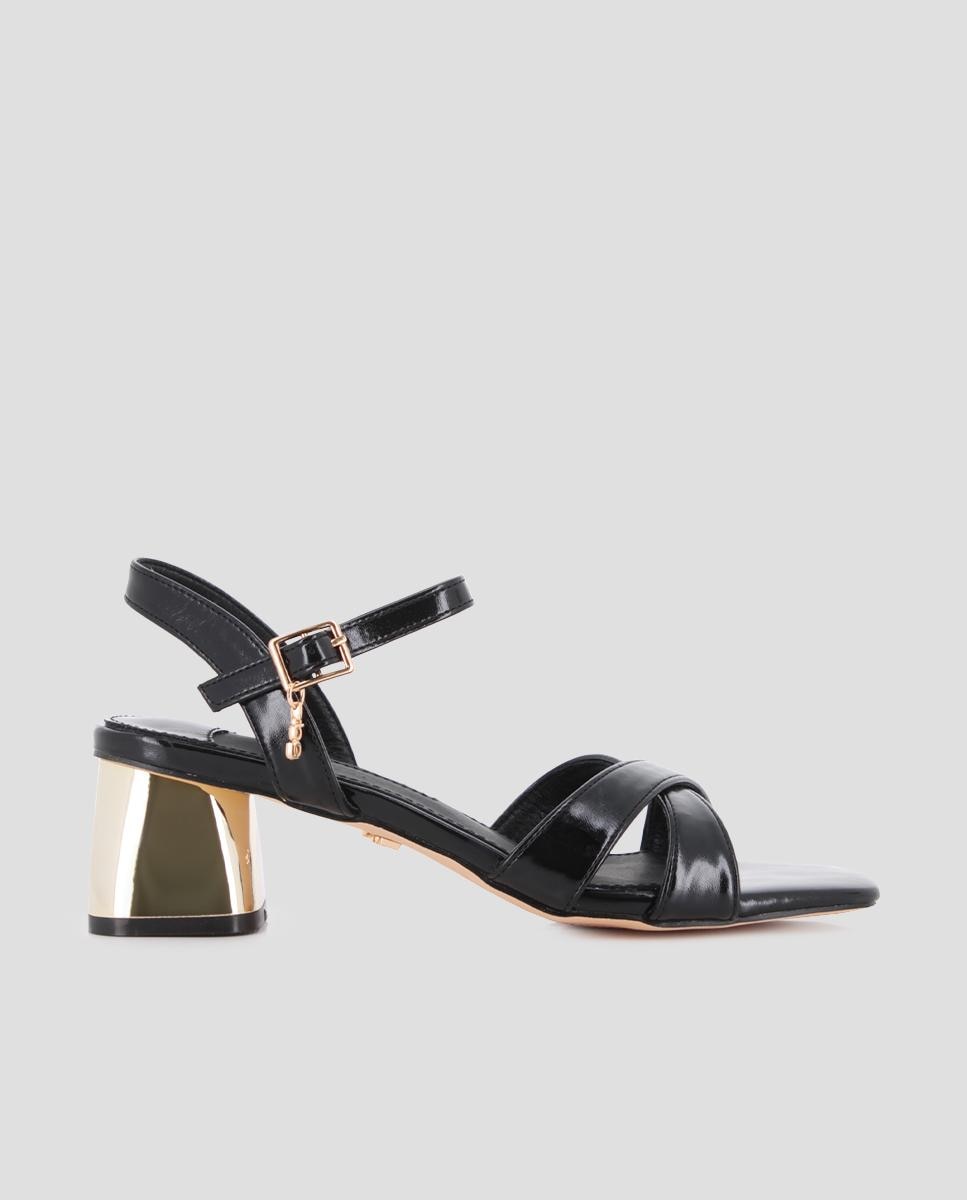 Sandalias de tira de mujer de tacón con cierre de hebilla - Blogger - Negro Negro-1