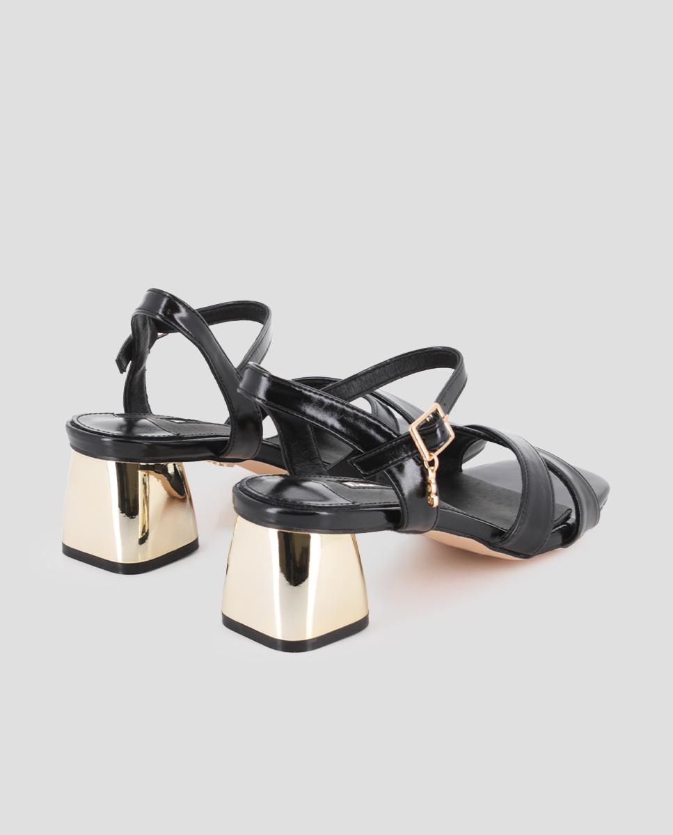 Sandalias de tira de mujer de tacón con cierre de hebilla - Blogger - Negro Negro-2