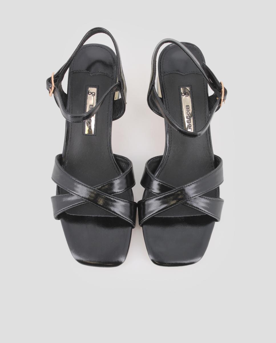 Sandalias de tira de mujer de tacón con cierre de hebilla - Blogger - Negro Negro-5