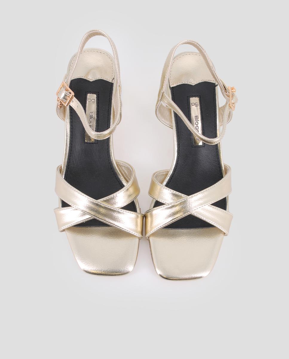Sandalias de tira de mujer de tacón con cierre de hebilla - Blogger - Oro Oro-5
