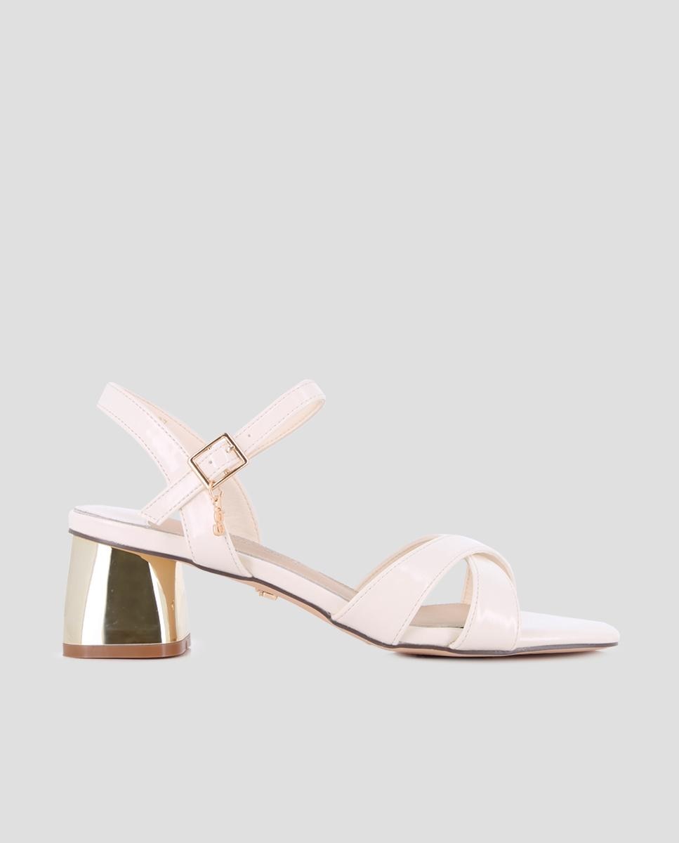 Sandalias de tira de mujer de tacón con cierre de hebilla - Blogger - Beige Beige-1