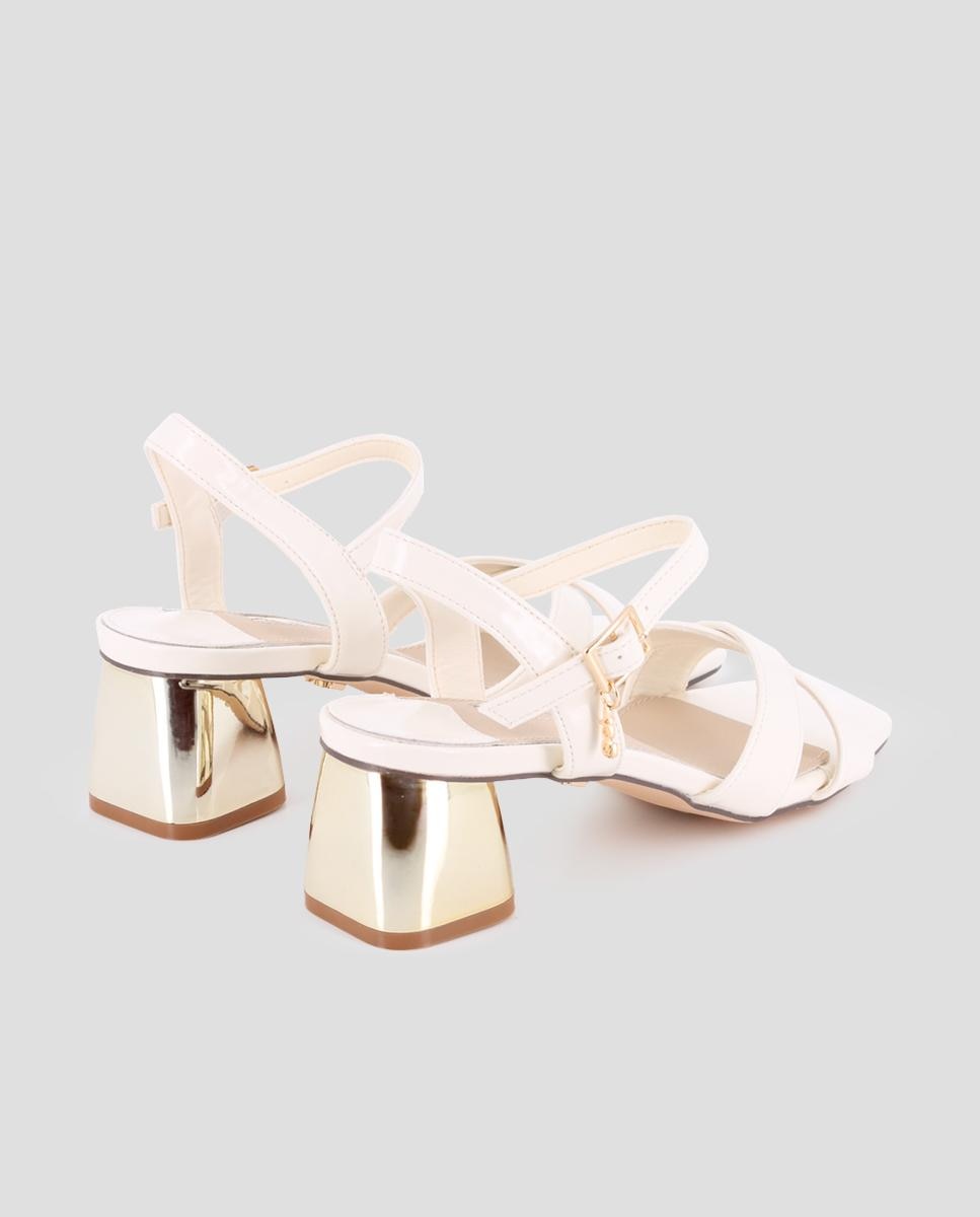 Sandalias de tira de mujer de tacón con cierre de hebilla - Blogger - Beige Beige-2