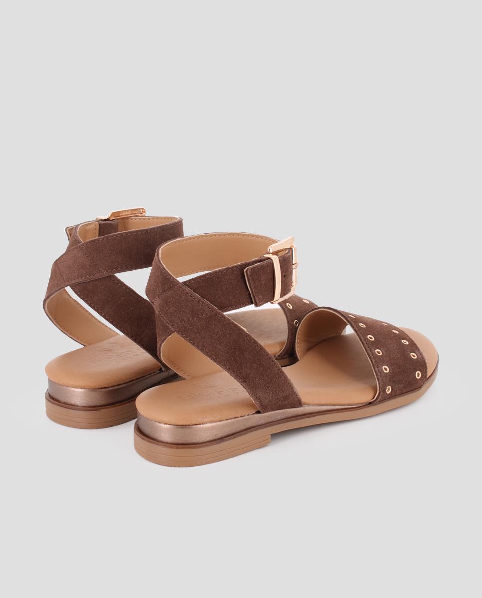 Sandalias de pala de mujer planas de piel - Blogger - Marrón Marrón-2