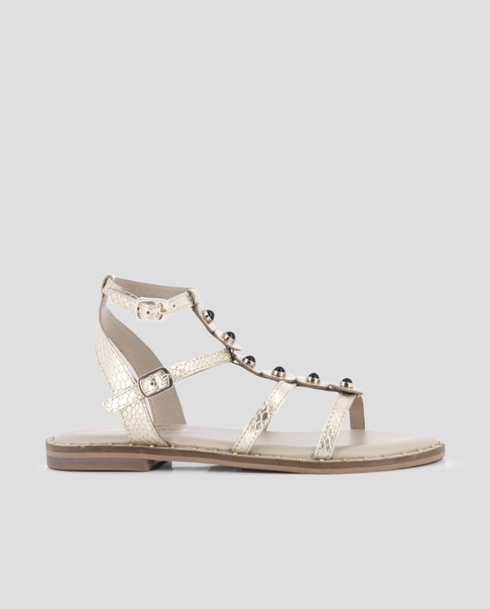 Sandalias romanas de mujer de piel con herrajes - Blogger - Oro Oro-1