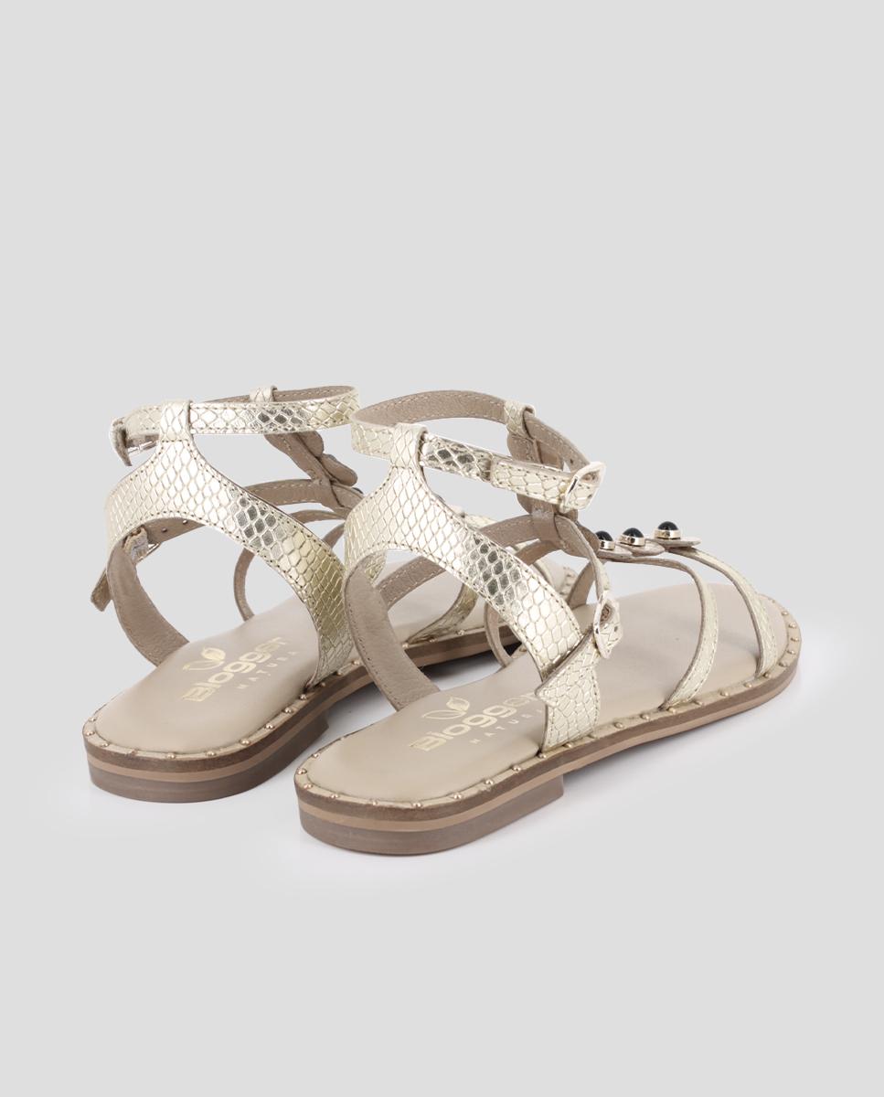 Sandalias romanas de mujer de piel con herrajes - Blogger - Oro Oro-2