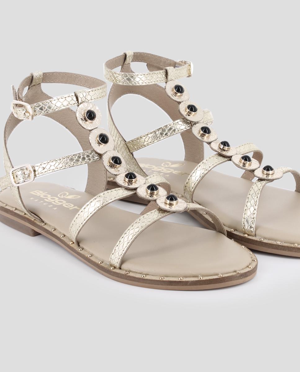Sandalias romanas de mujer de piel con herrajes - Blogger - Oro Oro-4