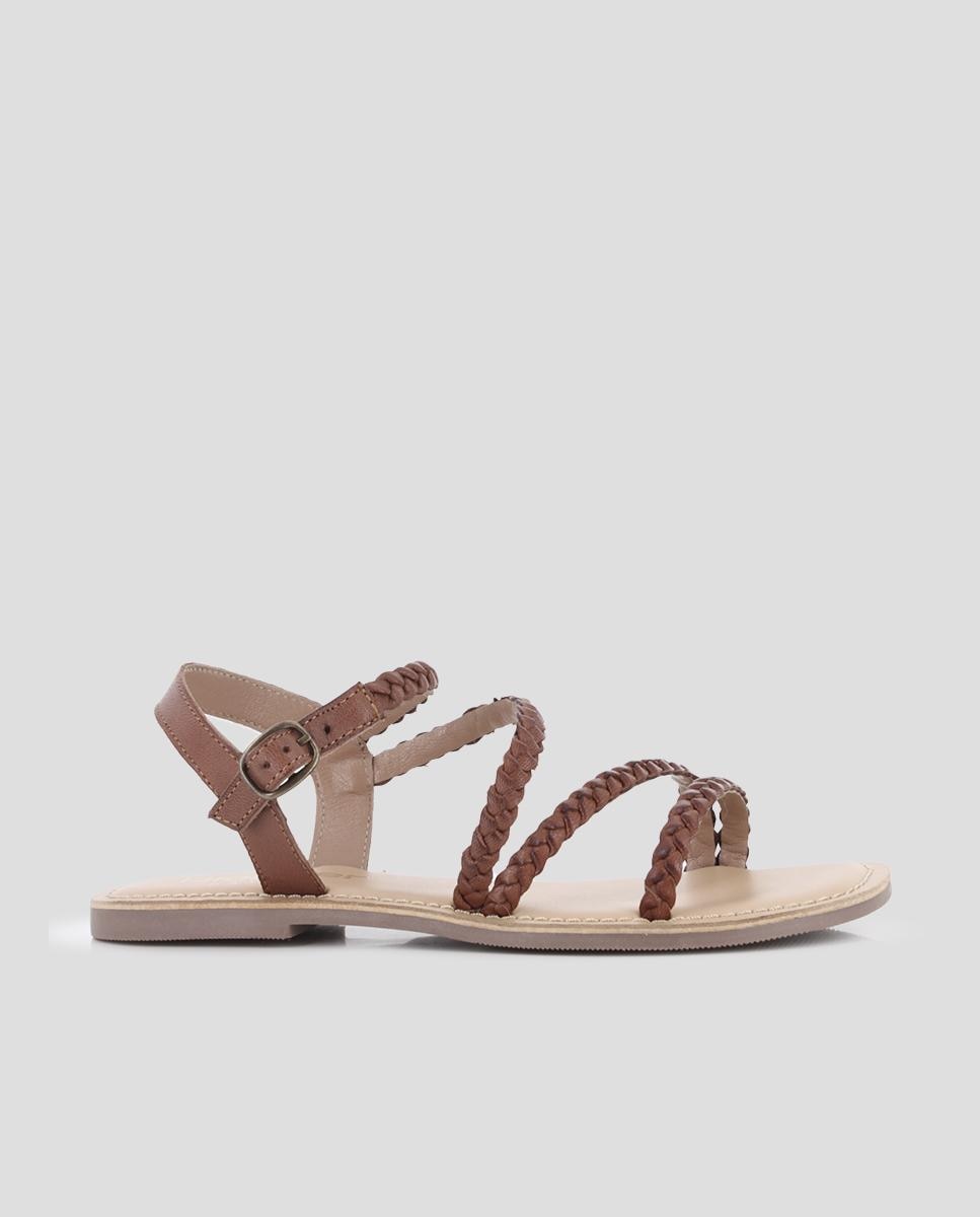 Blogger - Sandalias de mujer de tiras trenzadas de piel con cierre de hebilla.
