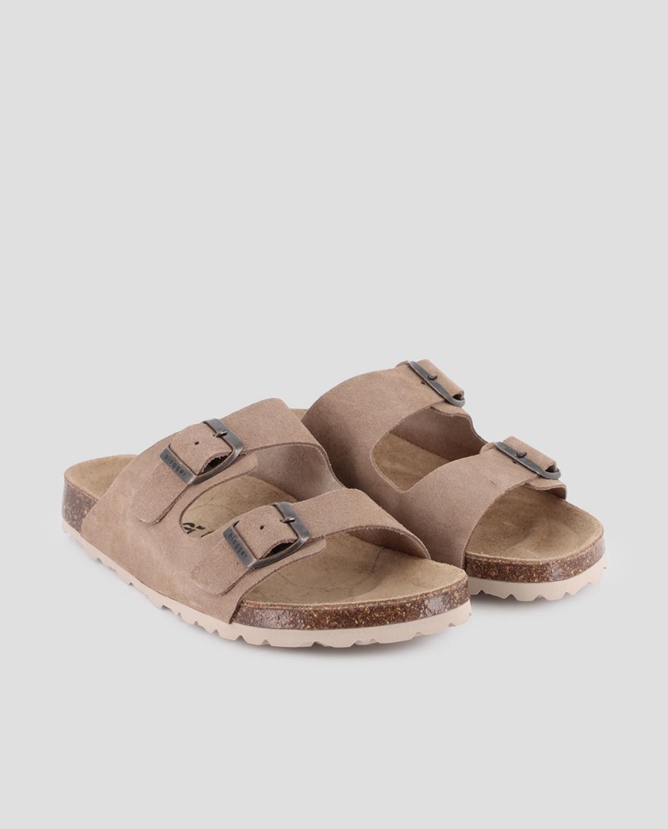 Sandalias de tiras de mujer con hebillas ajustables de piel - Blogger - Marrón Arena-3