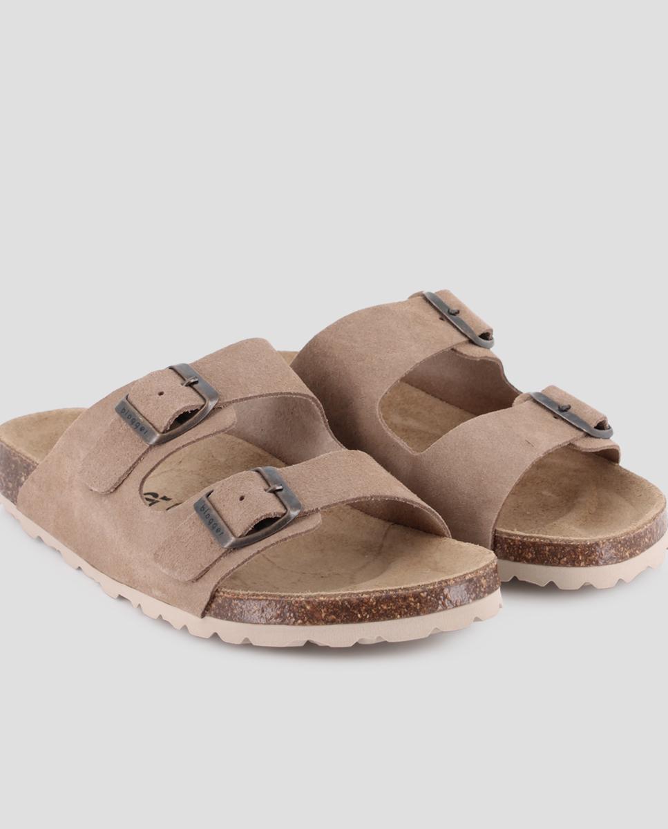 Sandalias de tiras de mujer con hebillas ajustables de piel - Blogger - Marrón Arena-4