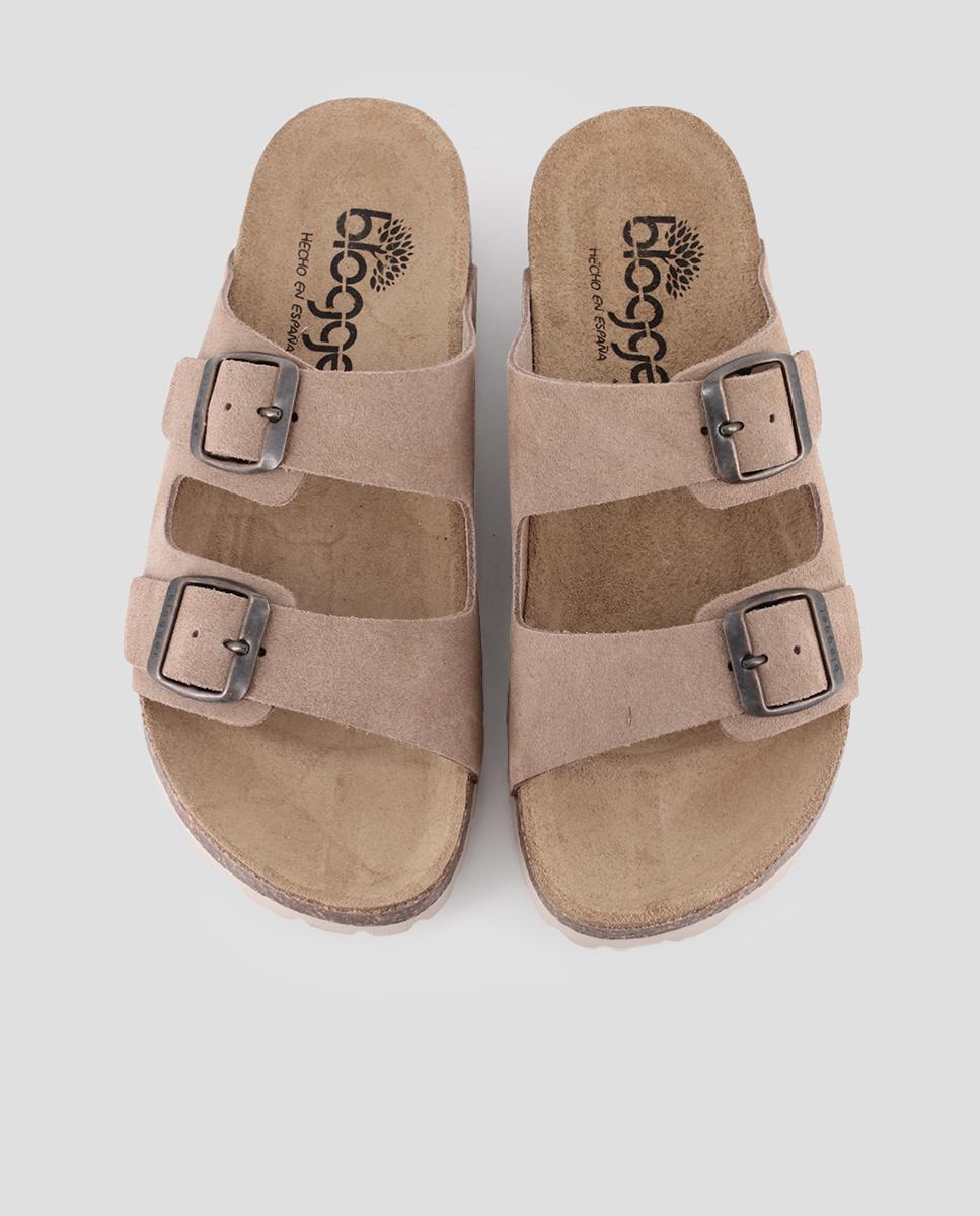 Sandalias de tiras de mujer con hebillas ajustables de piel - Blogger - Marrón Arena-5