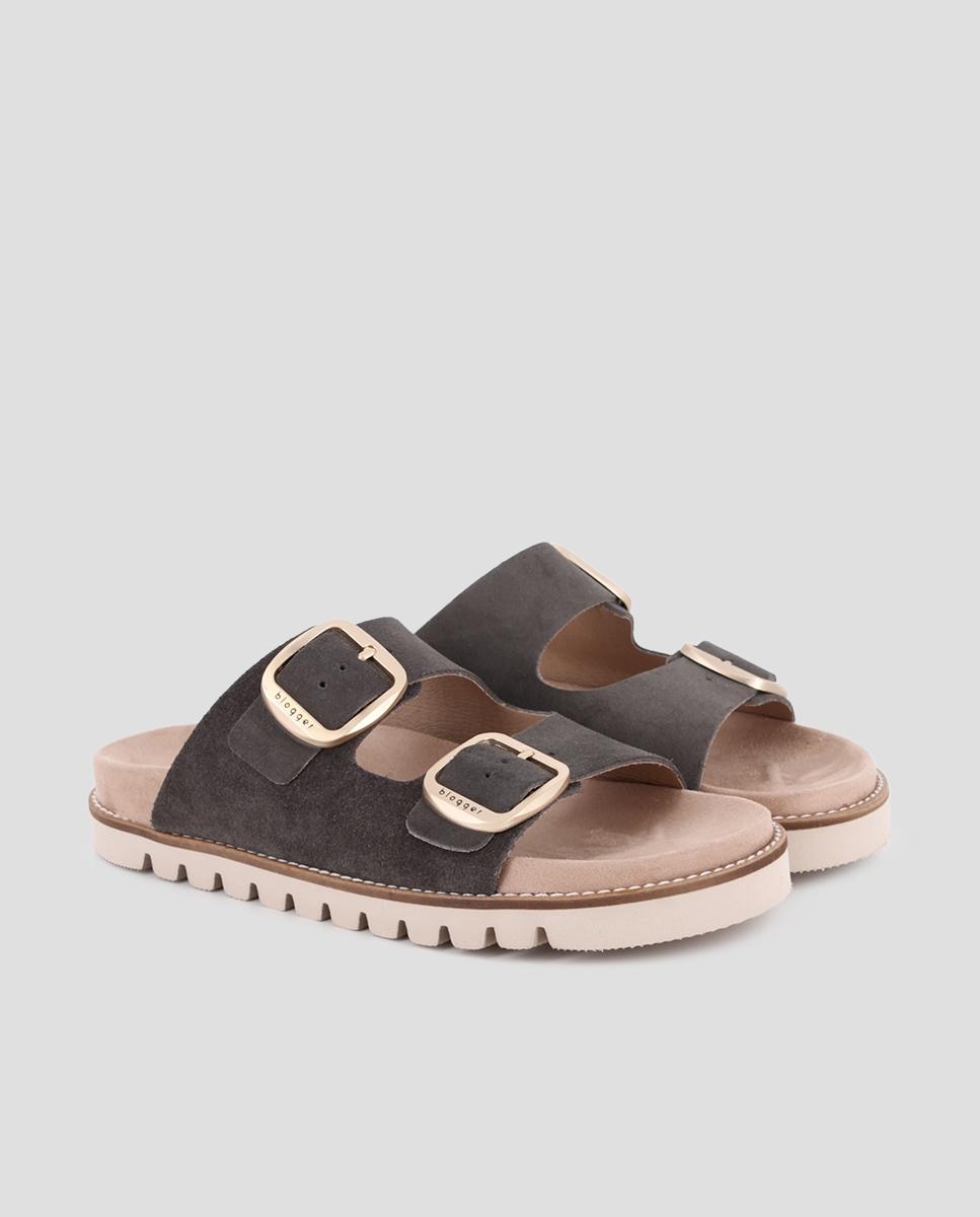 Sandalias de tiras de mujer con hebillas ajustables de piel - Blogger - Gris Gris-3