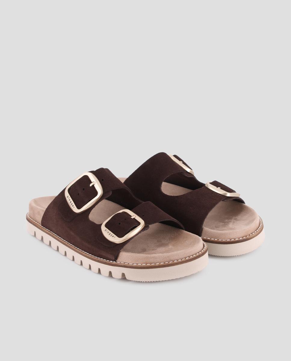 Sandalias de tiras de mujer con hebillas ajustables de piel - Blogger - Marrón Marrón-3
