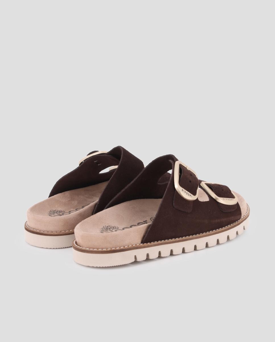 Sandalias de tiras de mujer con hebillas ajustables de piel - Blogger - Marrón Marrón-2
