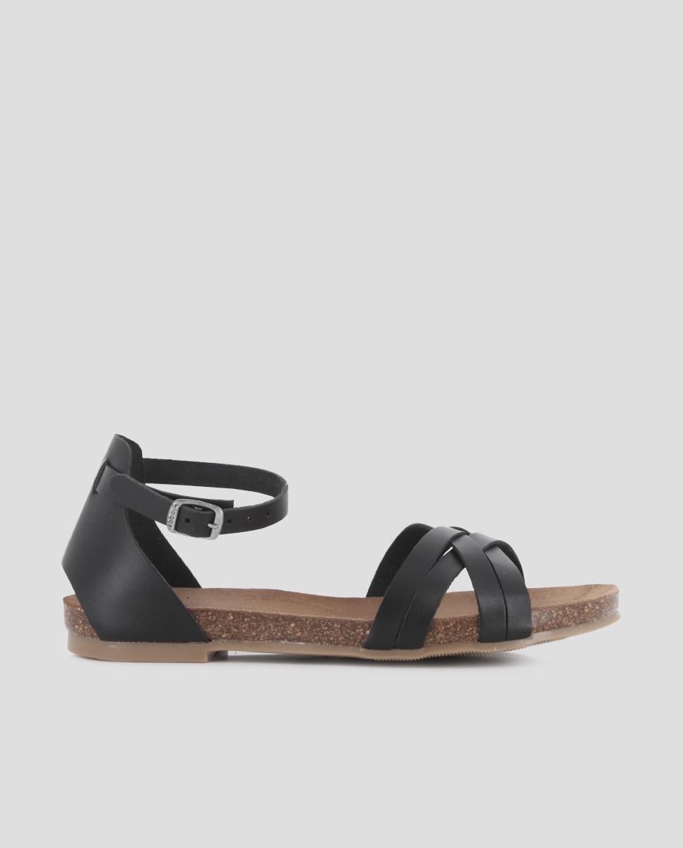 Imagen 0 de Sandalias de tiras de mujer de piel con cierre de hebilla Negro