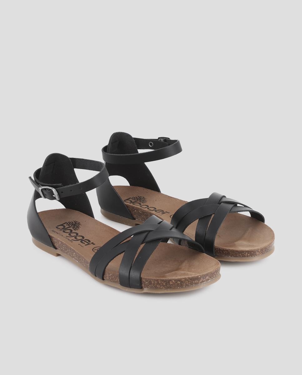Sandalias de tiras de mujer de piel con cierre de hebilla - Blogger - Negro Negro-3