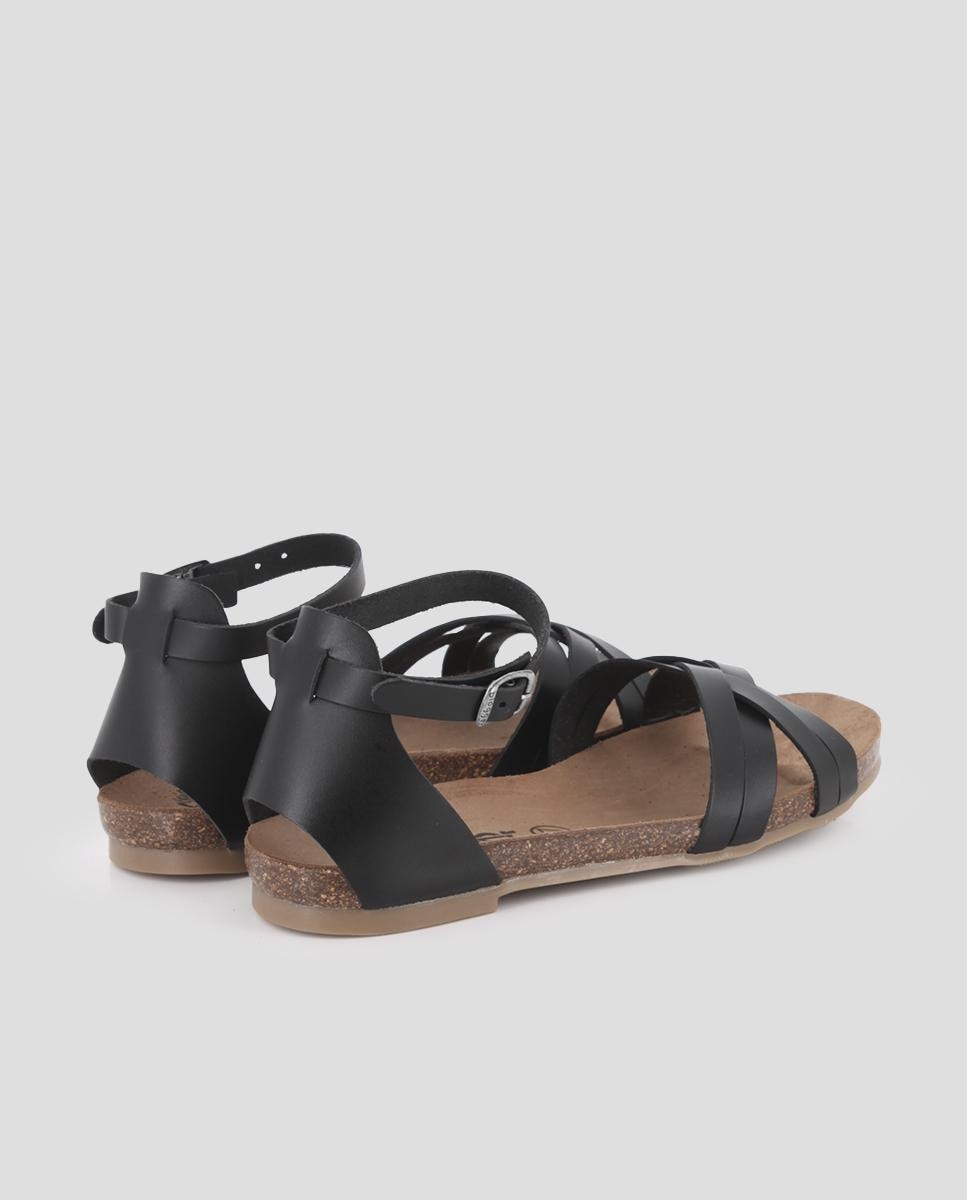Sandalias de tiras de mujer de piel con cierre de hebilla - Blogger - Negro Negro-2
