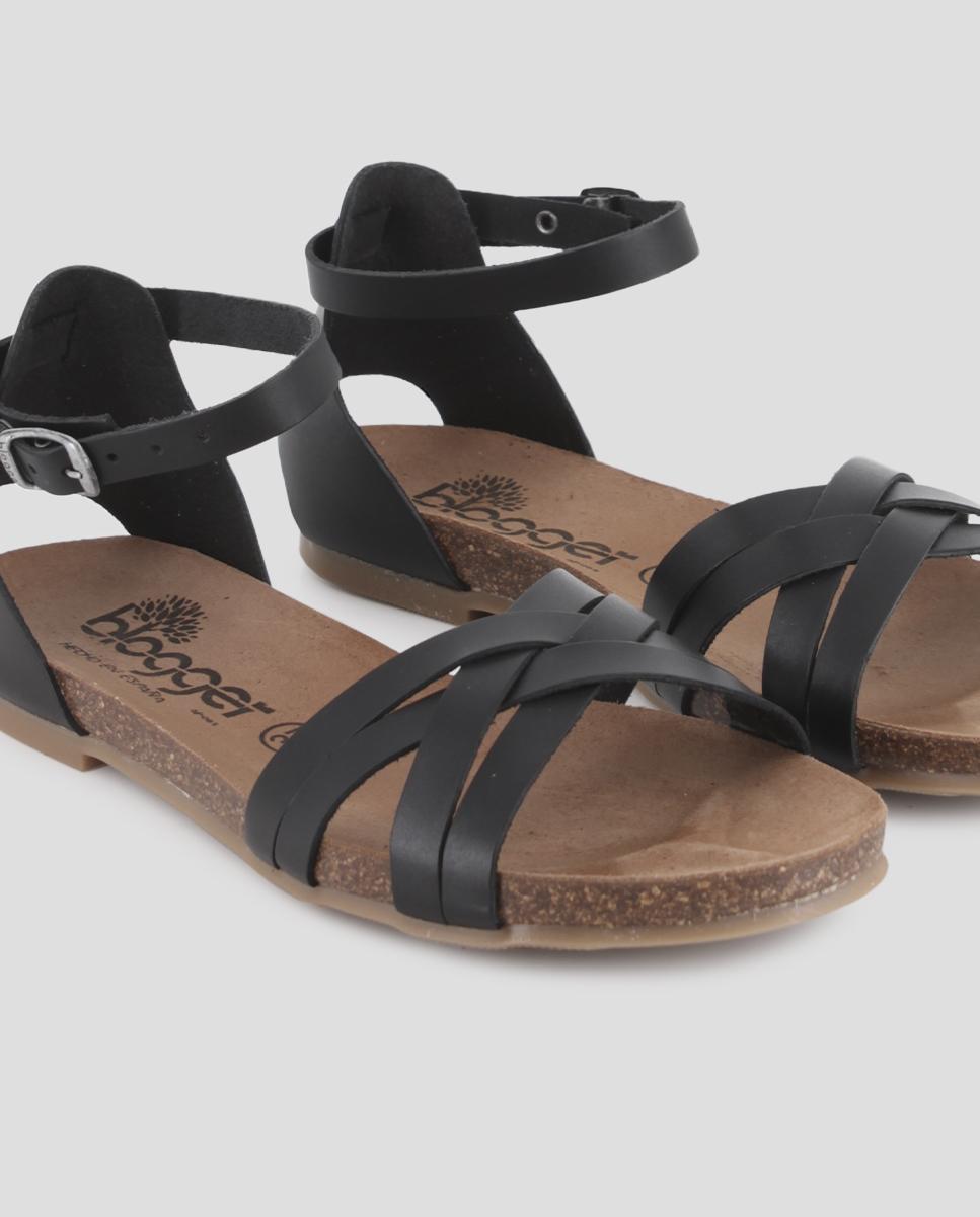 Sandalias de tiras de mujer de piel con cierre de hebilla - Blogger - Negro Negro-4