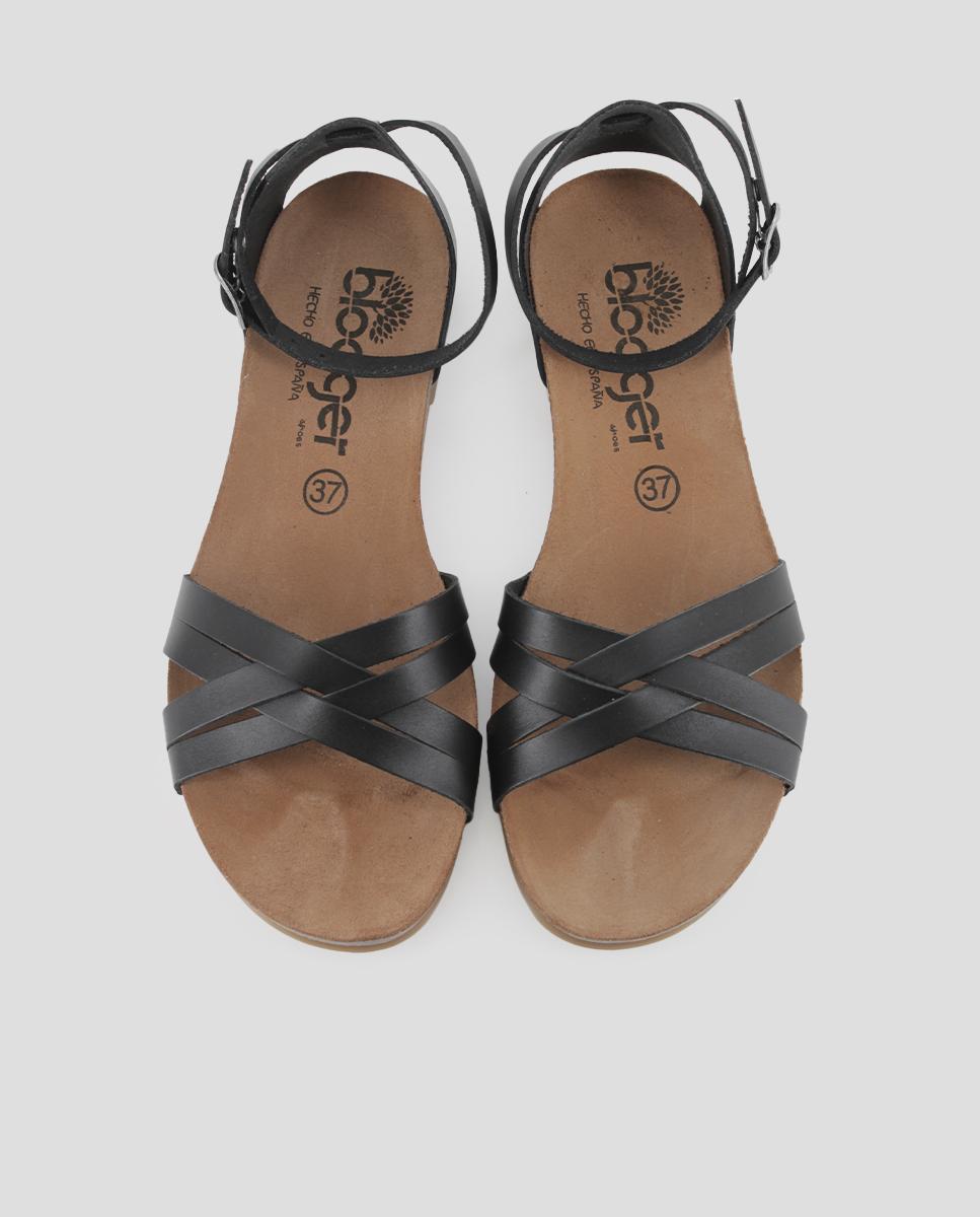 Sandalias de tiras de mujer de piel con cierre de hebilla - Blogger - Negro Negro-5
