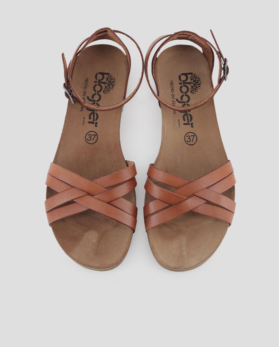 Sandalias de tiras de mujer de piel con cierre de hebilla - Blogger - Cuero Cuero-5