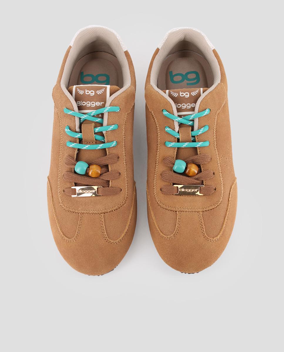 Zapatillas deportivas de mujer nora de piel con cordones bicolor - Blogger - Camel Camel-5