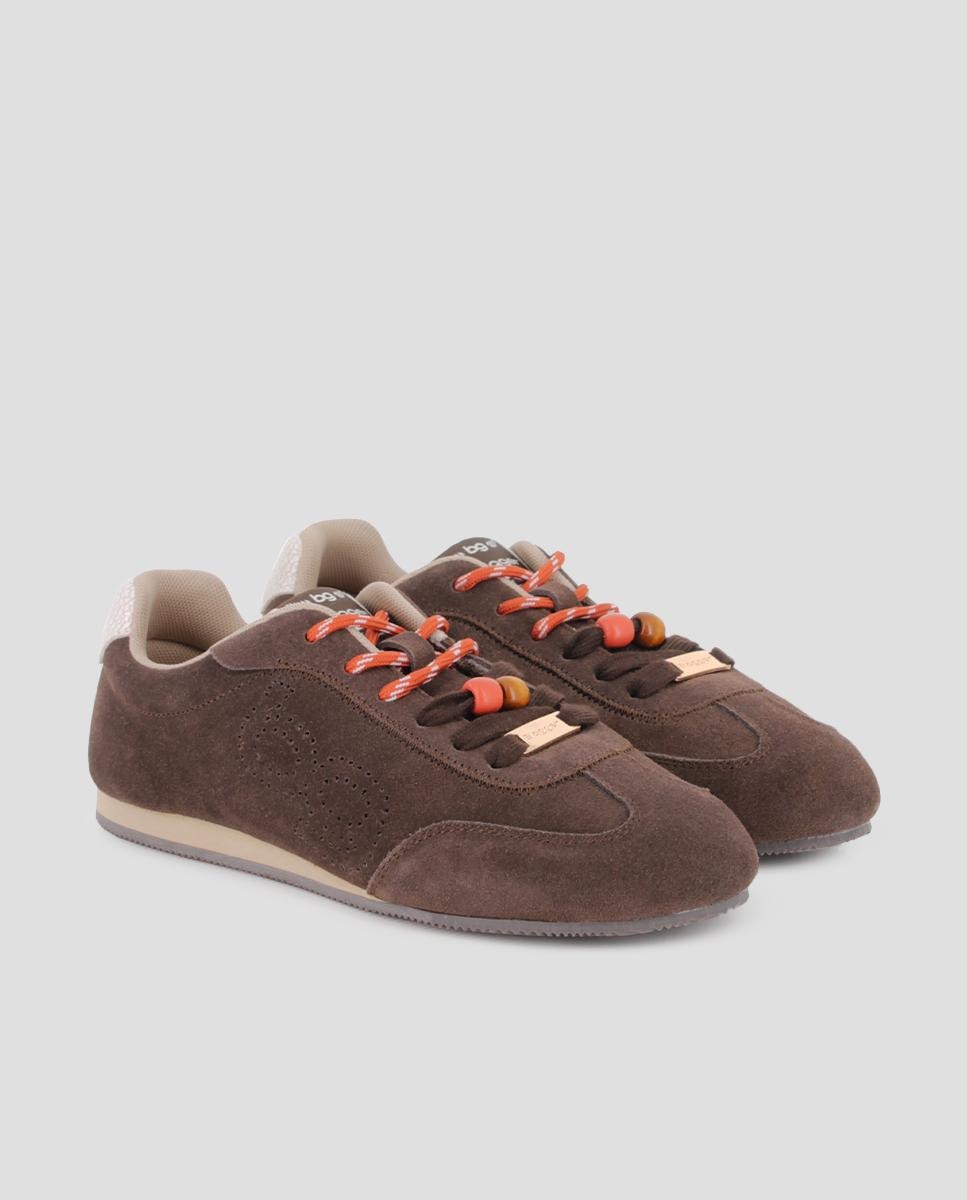 Zapatillas deportivas de mujer nora de piel con cordones bicolor - Blogger - Marrón Marrón-3