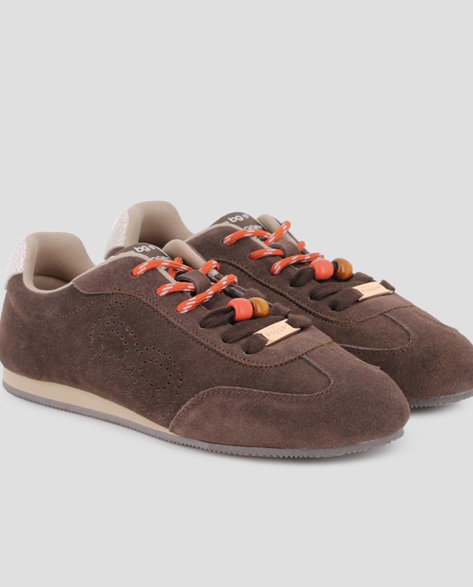 Zapatillas deportivas de mujer nora de piel con cordones bicolor - Blogger - Marrón Marrón-4
