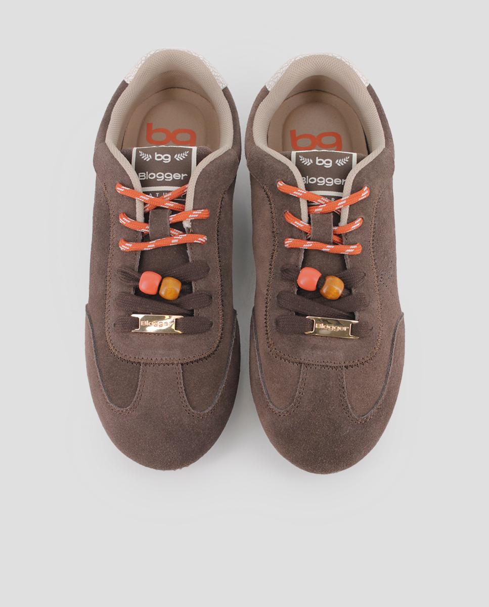 Zapatillas deportivas de mujer nora de piel con cordones bicolor - Blogger - Marrón Marrón-5