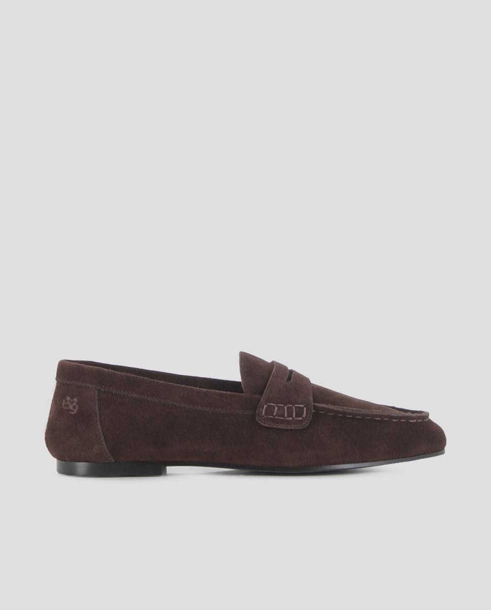 Mocasines planos de mujer nael con piel de serraje - Blogger - Marrón Marrón-1