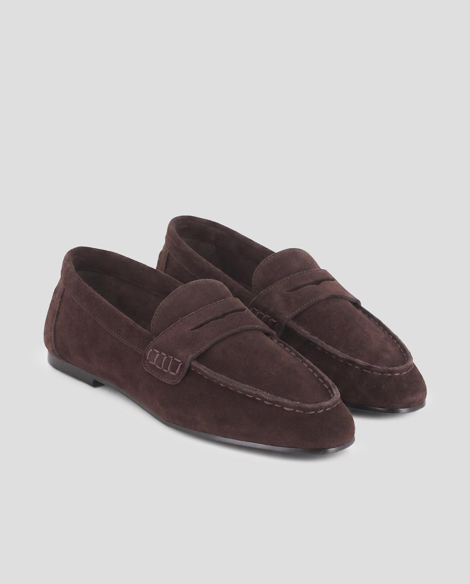Mocasines planos de mujer nael con piel de serraje - Blogger - Marrón Marrón-3