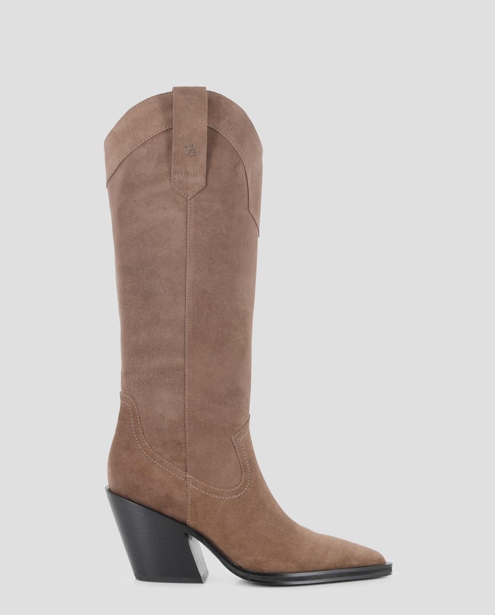 Botas altas de mujer cassian de tacón ancho de piel - Blogger - Arena Arena-1